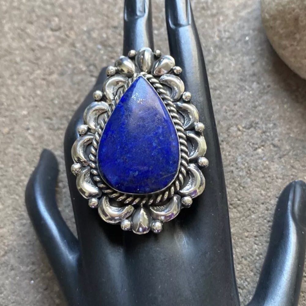 Nativeamerican Sterlingsilver Lapis Adjustablering - image 6
